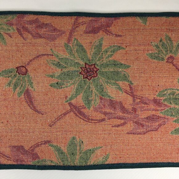 Poinsettia 69 x 13 Christmas Table Runner Red & Green Floral Holiday Tapestry - Picture 12 of 16